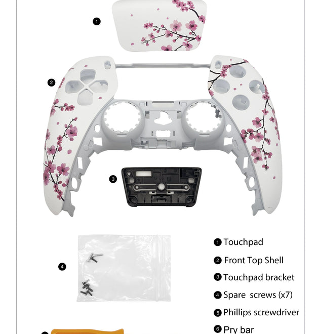 Pink Sakura PS5 Controller Shell Faceplate Cover with Touchpad for DualSense Controller, Replacement for BDM-010/020/030/040/050