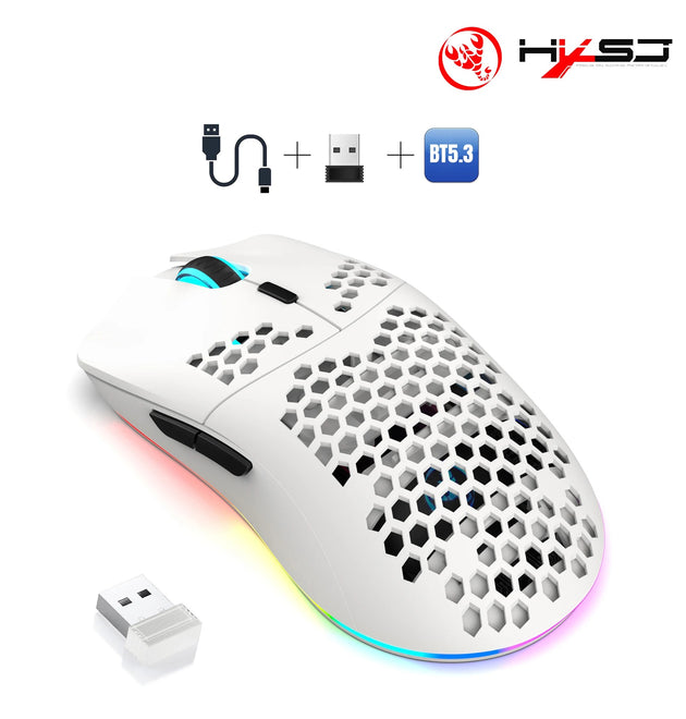 HXSJ T66 3-mode 10000DPI gaming wireless mouse RGB luminous 650mAh rechargeable 6 buttons macro programmable mice for pc desktop