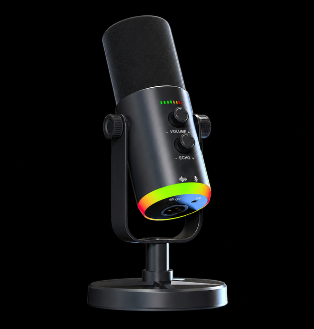 USB/XLR Desktop Dynamic Microphone with RGB Lighting, Noise Reduction, Mute Button & Headphone Jack - Podcast, Gaming, Streaming Mic for PC & Computer