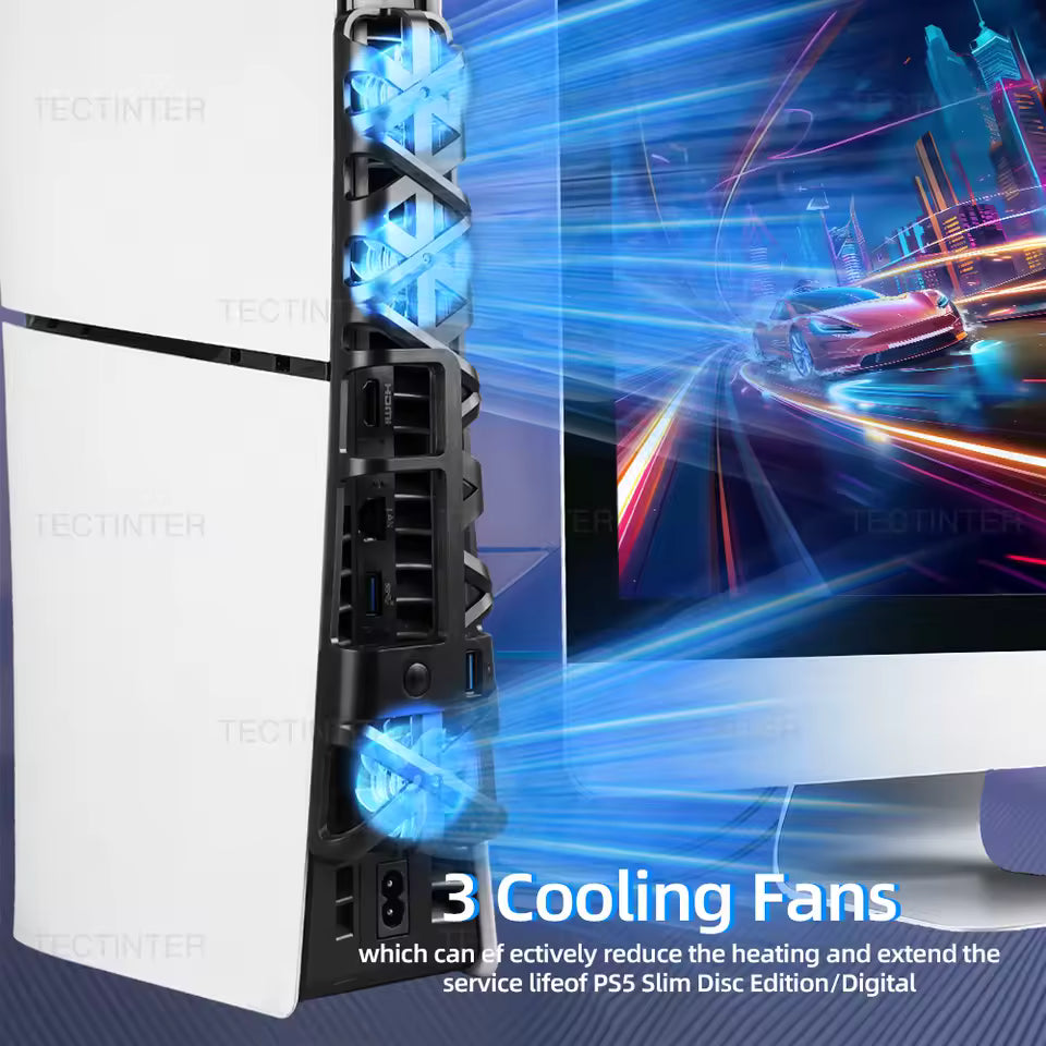 Cooling Fan for PS5 Slim Disc Edition/Digital Edition Game Console with RGB Lighting USB 3.0 Port for PlayStation 5 Accessories