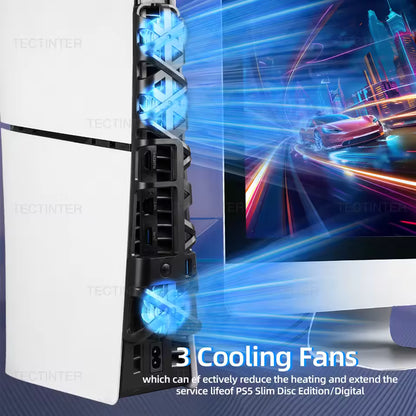 Cooling Fan for PS5 Slim Disc Edition/Digital Edition Game Console with RGB Lighting USB 3.0 Port for PlayStation 5 Accessories