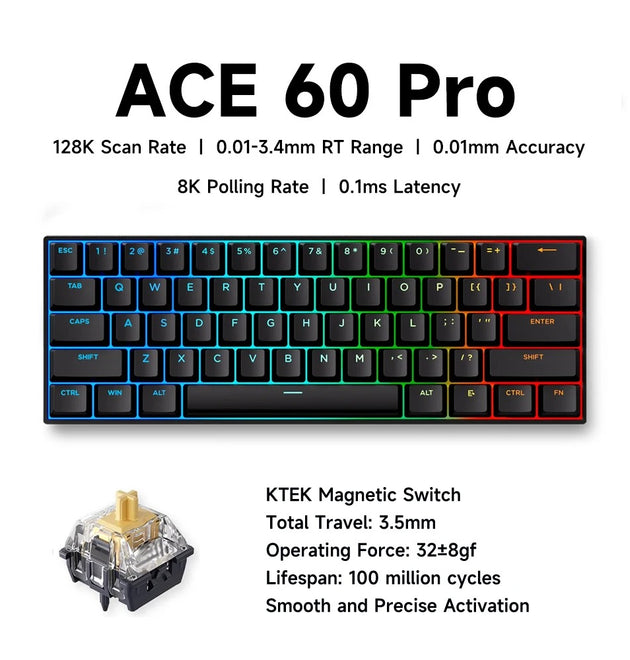 MCHOSE ACE 68 Magnetic Switch Gaming Keyboard Hall Effect Rapid Trigger Programmable RGB 8K Hz DKS/MT/TGL/RS/SOCD Keyboard