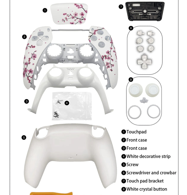 Pink Sakura PS5 Controller Shell Faceplate Cover with Touchpad for DualSense Controller, Replacement for BDM-010/020/030/040/050