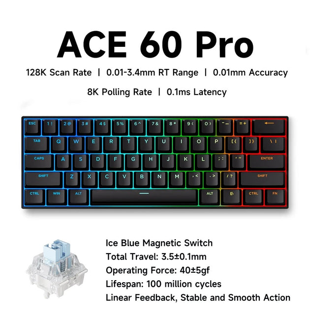 MCHOSE ACE 68 Magnetic Switch Gaming Keyboard Hall Effect Rapid Trigger Programmable RGB 8K Hz DKS/MT/TGL/RS/SOCD Keyboard