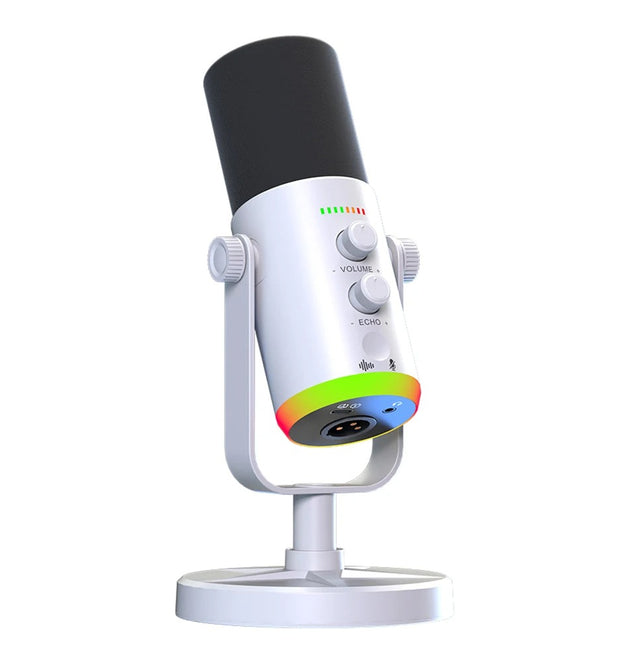 USB/XLR Desktop Dynamic Microphone with RGB Lighting, Noise Reduction, Mute Button & Headphone Jack - Podcast, Gaming, Streaming Mic for PC & Computer