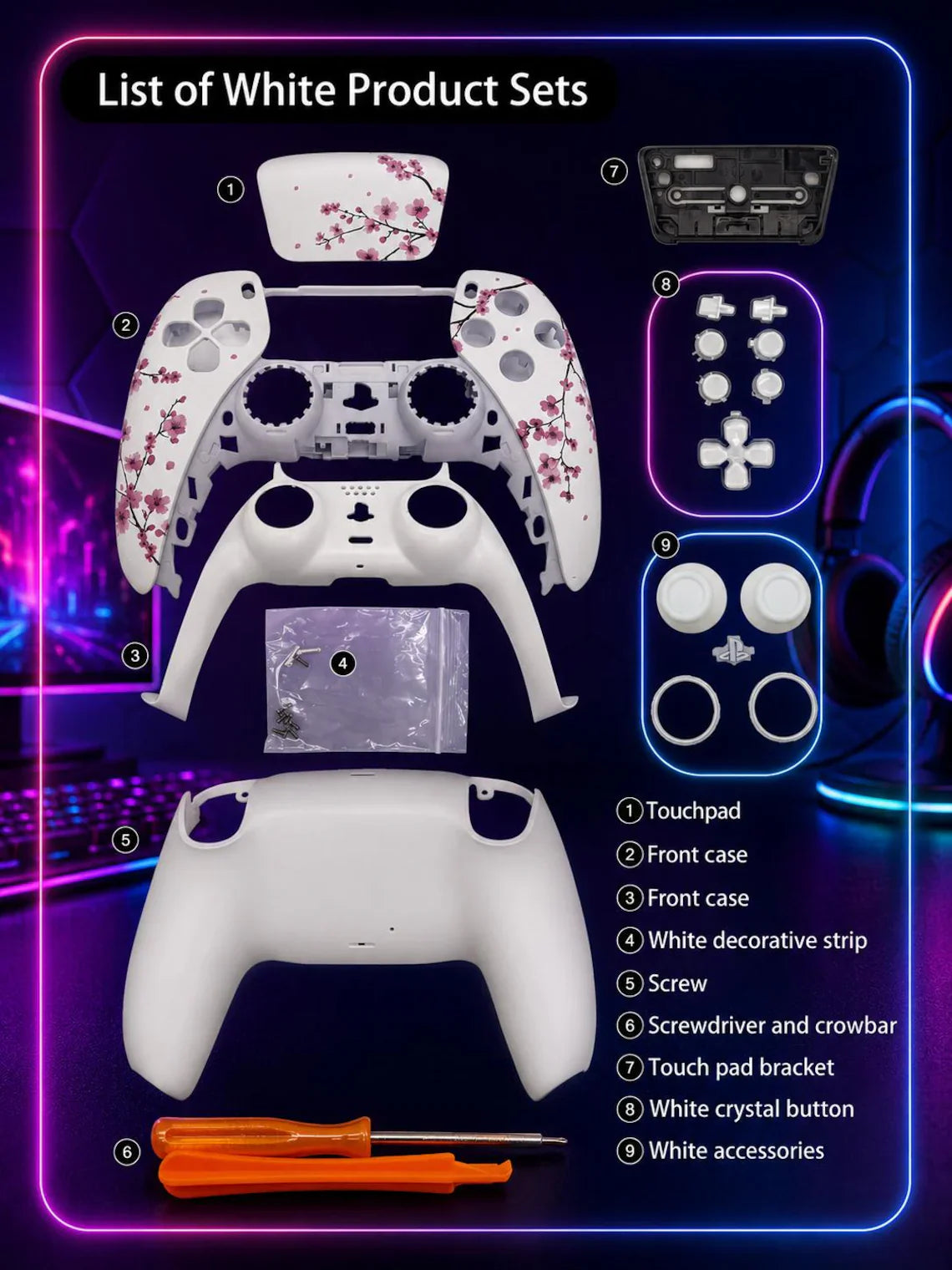 Pink Sakura PS5 DualSense Controller Shell Replacement Kit Nova Loot