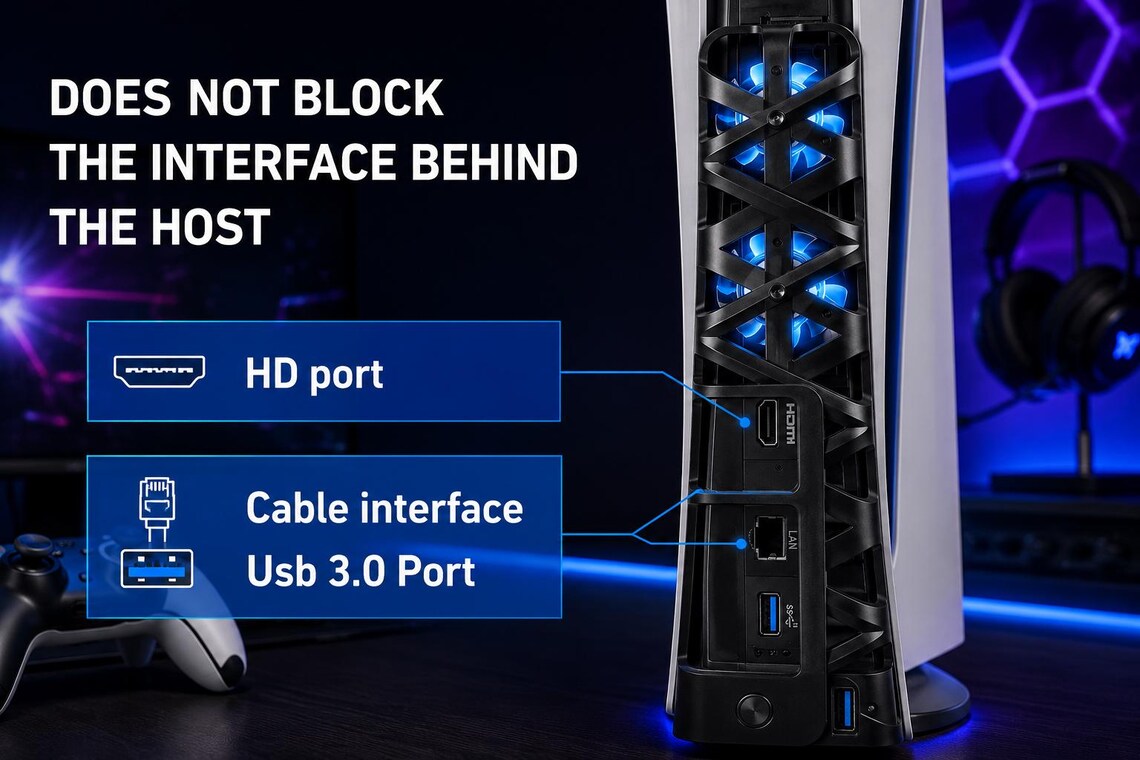 USB cooling fan for PS5 Slim console, Cooling fan installed under the PS5 Slim