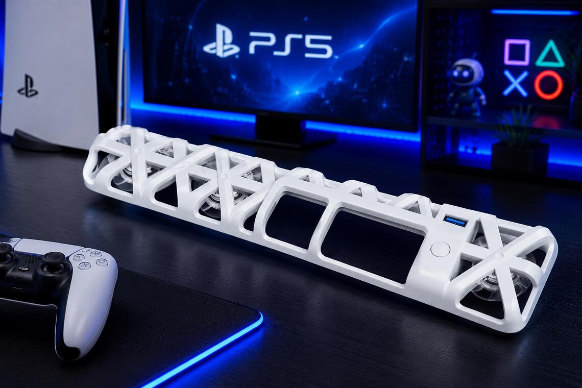 USB cooling fan for PS5 Slim console, Cooling fan installed under the PS5 Slim