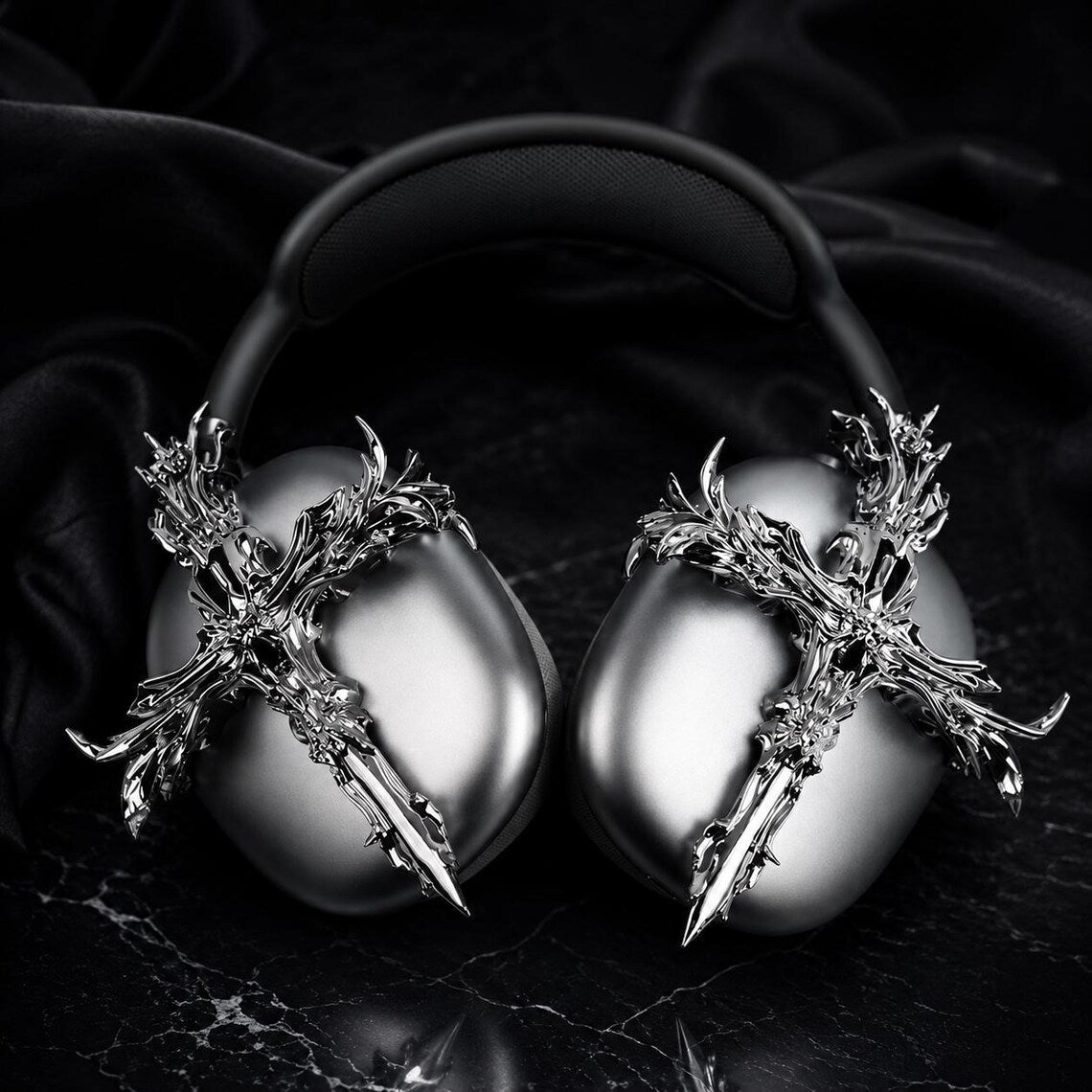Y2K Spider Style Headphone Cover for Max Headphones, Gothic Metallic Headset Accessory, Cyber Punk Ear Cup Decoration, Trendy Audio Gear