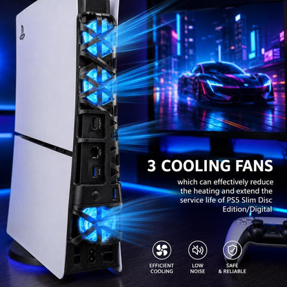 USB cooling fan for PS5 Slim console, Cooling fan installed under the PS5 Slim